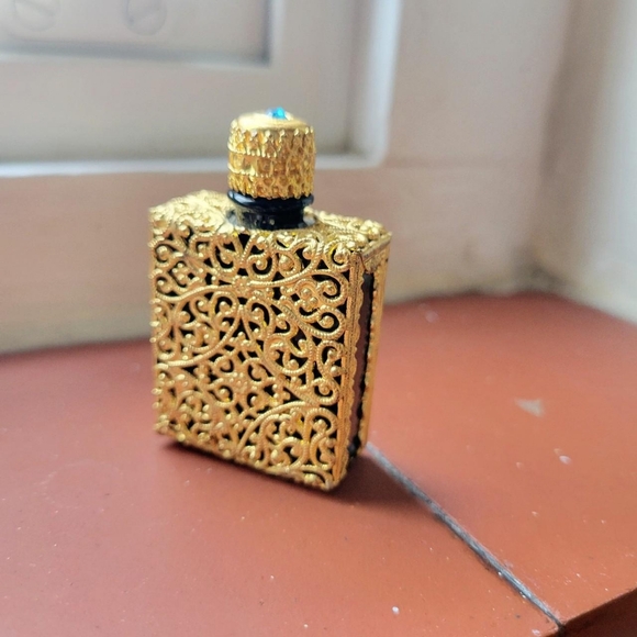 Vintage Czech Ornate Gold Filigree Perfume Bottle - Picture 2 of 8